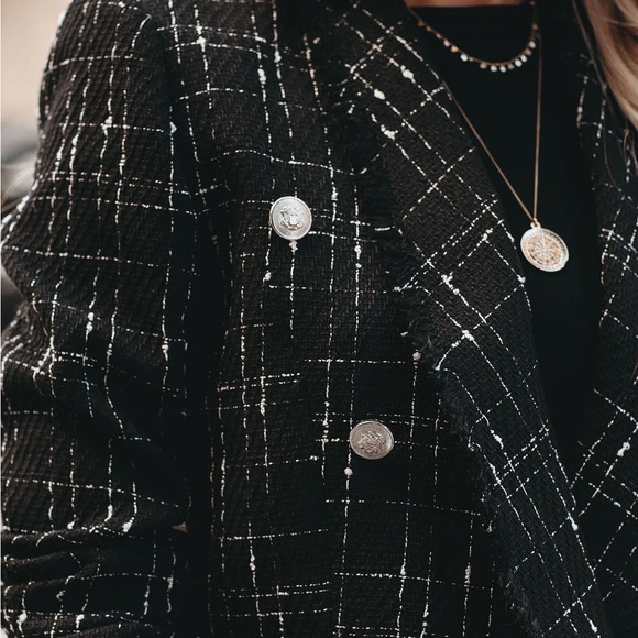 Giovana Pocketed Tweed Blazer - Black - Picture 3 of 4